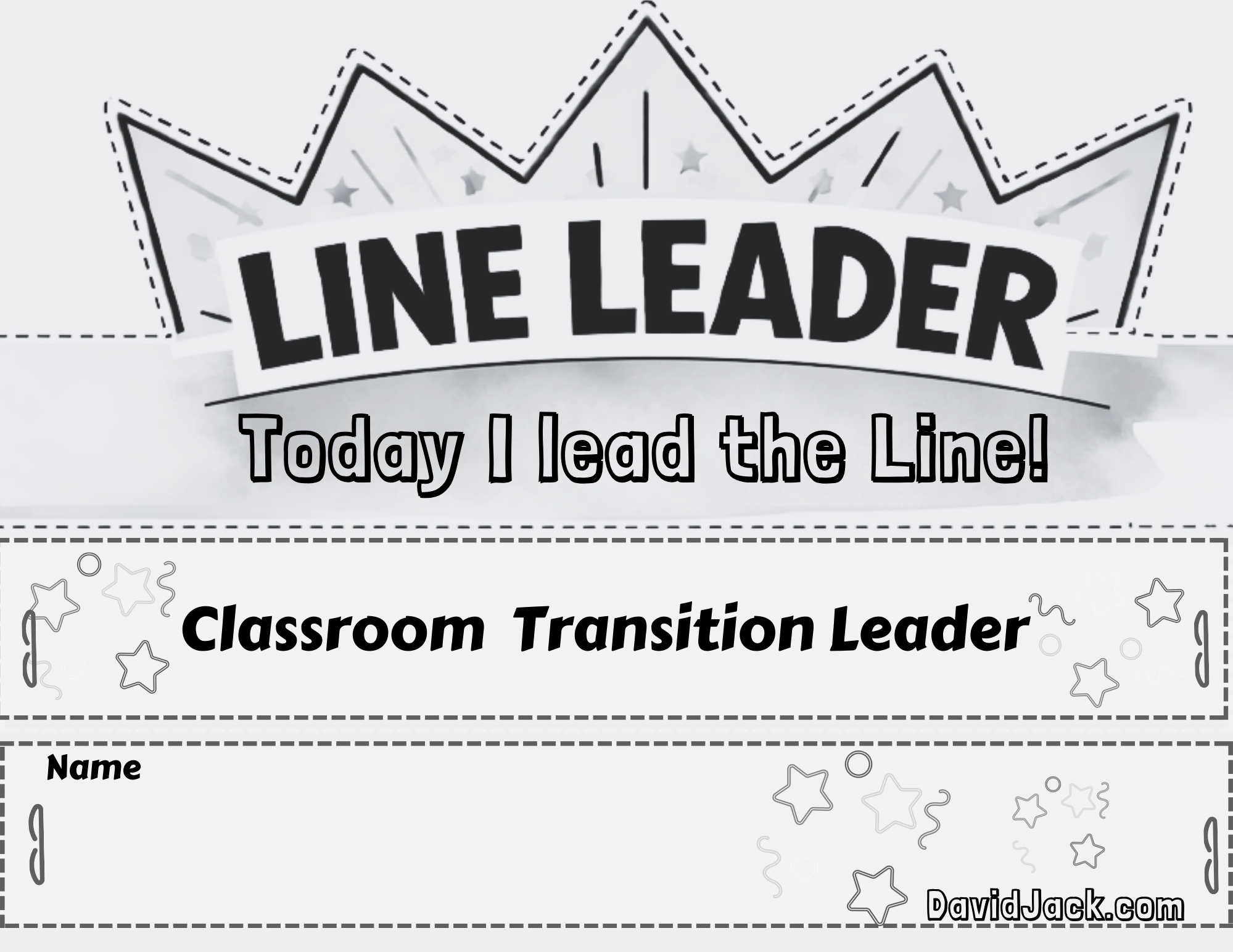 Line Leader crown printable for classroom transitions (black and white)