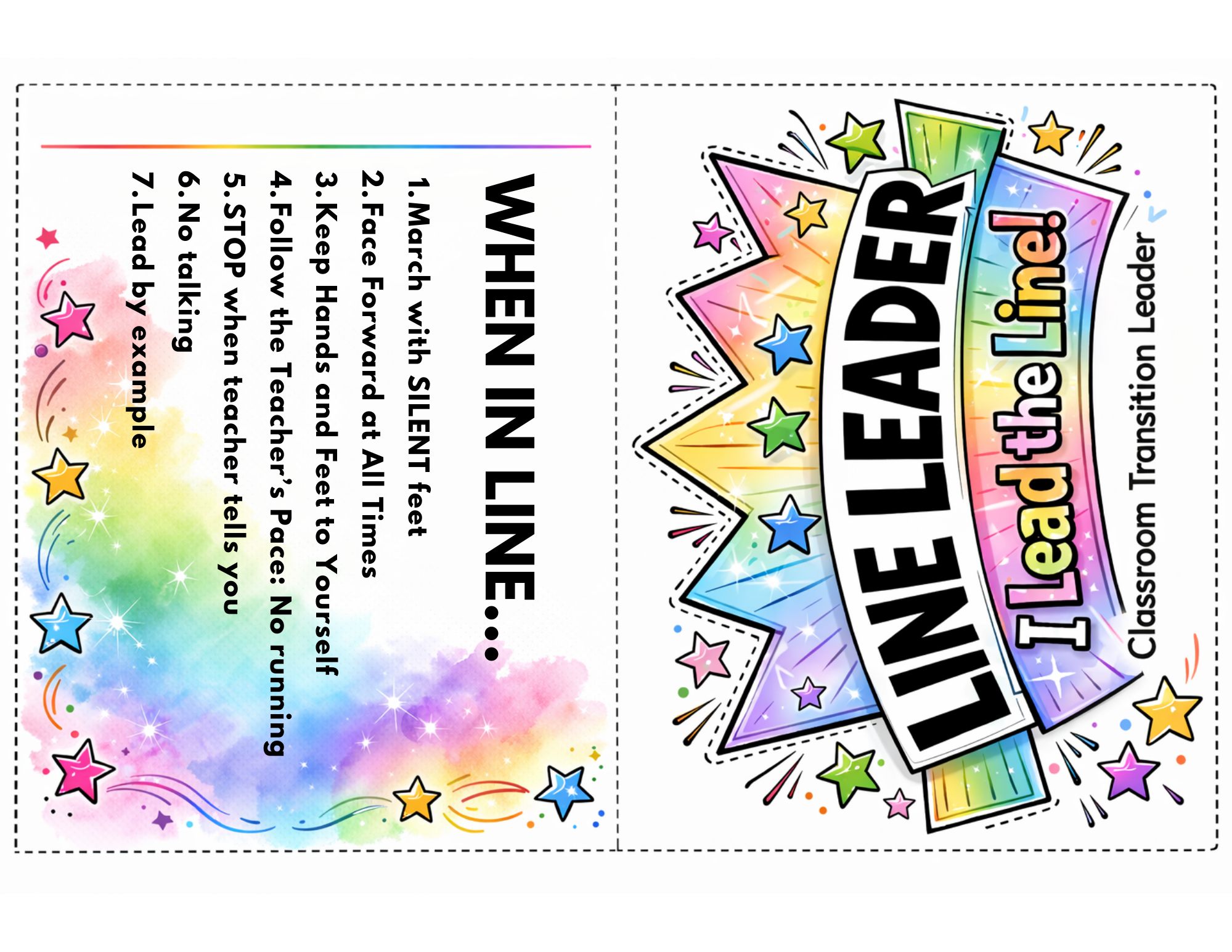 Line Leader table tent printable for classroom transitions (color)